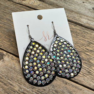 Rhinestone Teardrop Western Earrings | Black/AB