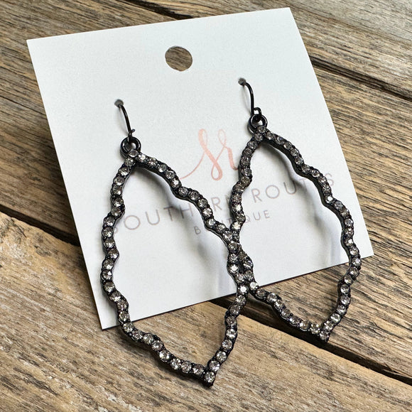 Rhinestone Filigree Earrings | Black/Clear