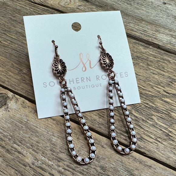 Copper Teardrop Earrings | White