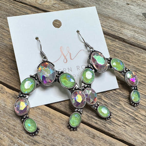 Rhinestone Arch Western Earrings | Green