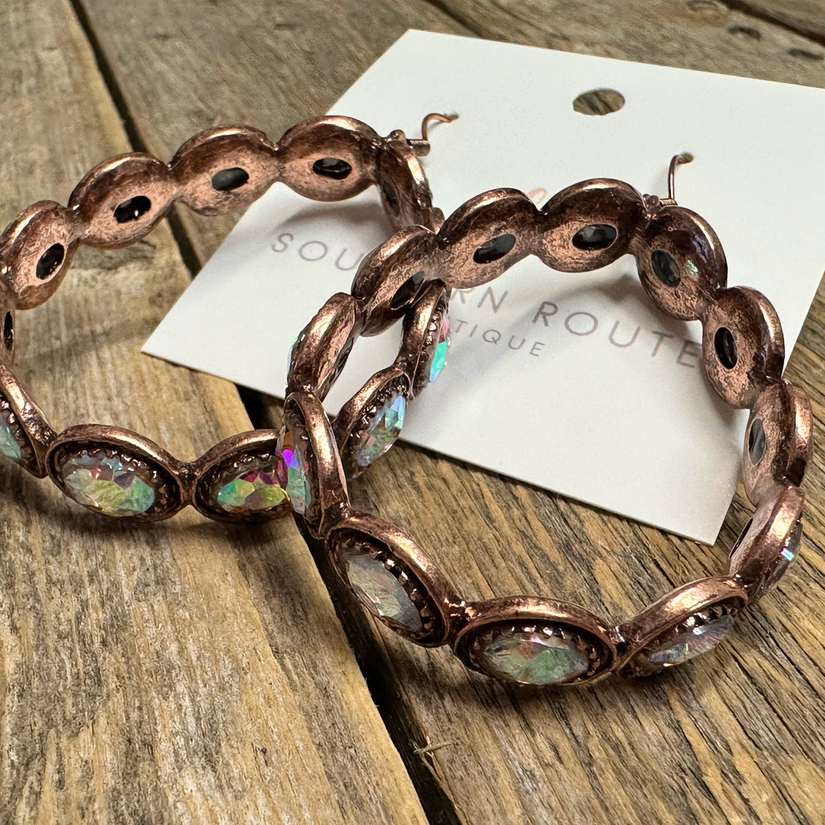 Rhinestone AB Outlined Metal Western Earrings | Copper