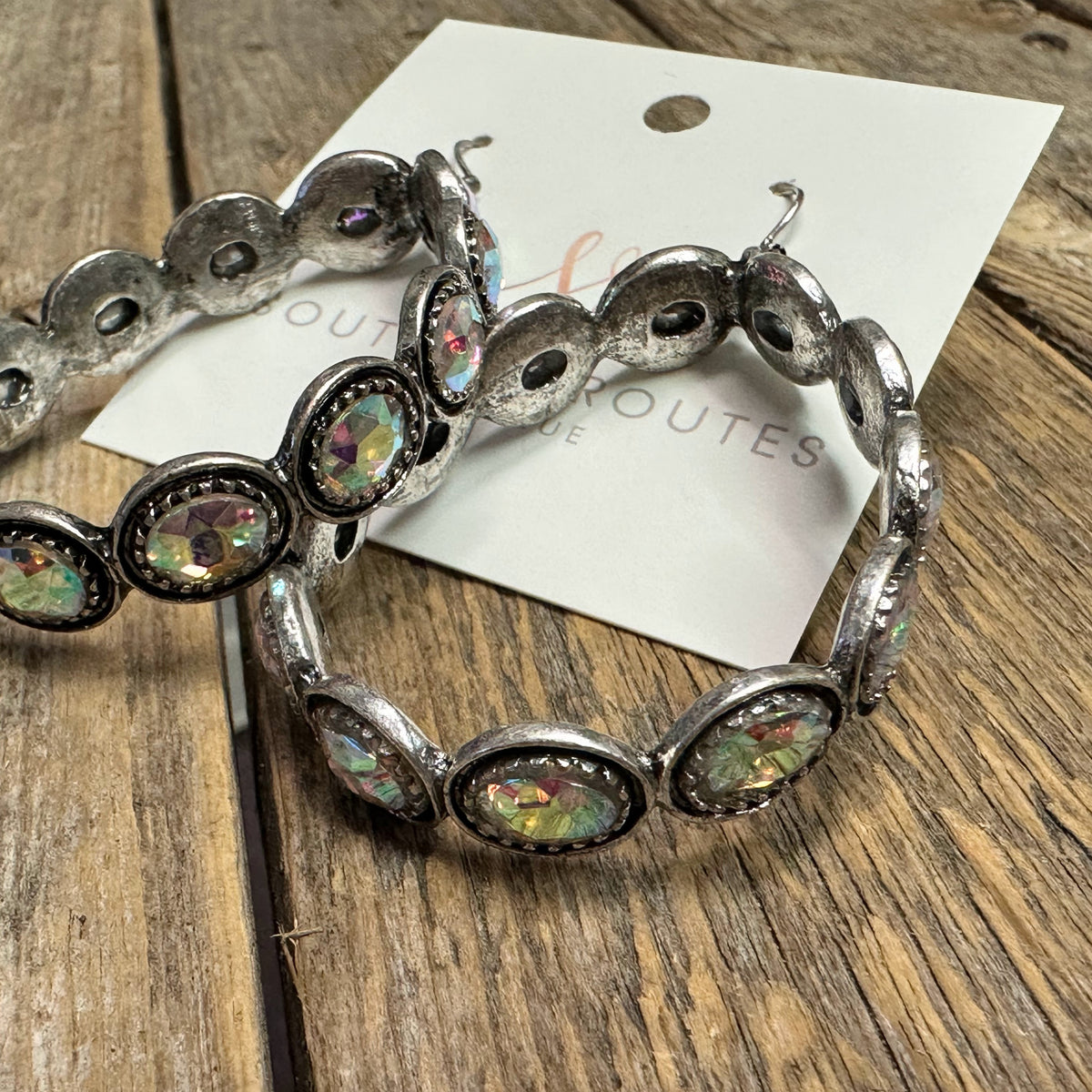 Rhinestone AB Outlined Metal Western Earrings | Silver