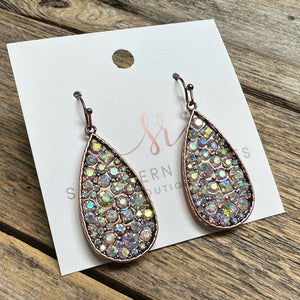 Small Copper AB Rhinestone Teardrop Earrings