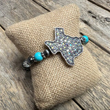 Texas Rhinestone Western Stretch Bracelet | Silver/Turquoise