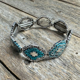 Aztec Western Stretch Bracelet | Silver/Turquoise