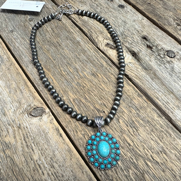 Turquoise/Silver Western Concho Short Necklace