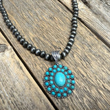 Turquoise/Silver Western Concho Short Necklace