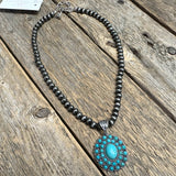 Turquoise/Silver Western Concho Short Necklace