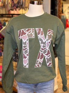 TX Vintage Camo Sweatshirt | Military Green