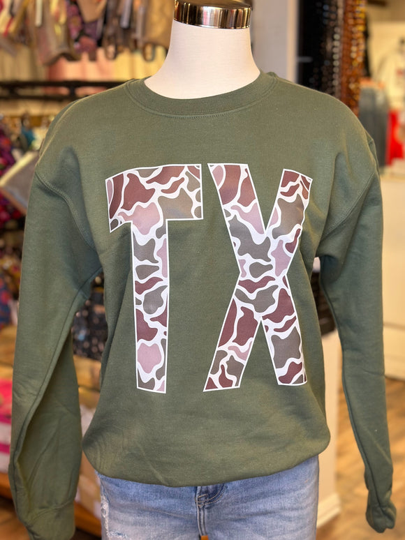 TX Vintage Camo Sweatshirt | Military Green