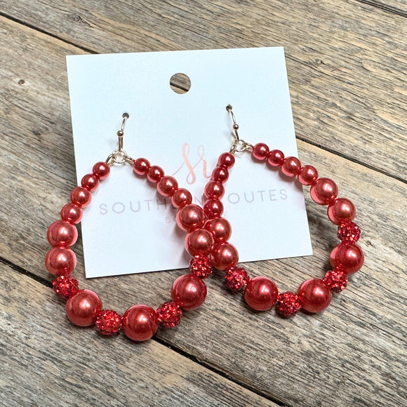 Crystal Ball Teardrop Earrings | Red