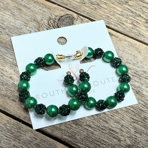 Crystal Ball Hoop Earrings | Green