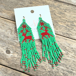Reindeer Seed Bead Earrings | Green+Red