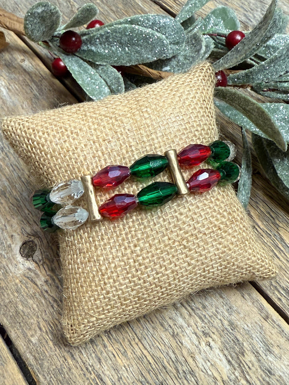 Wine+Green+Clear+Gold | Christmas Bracelet