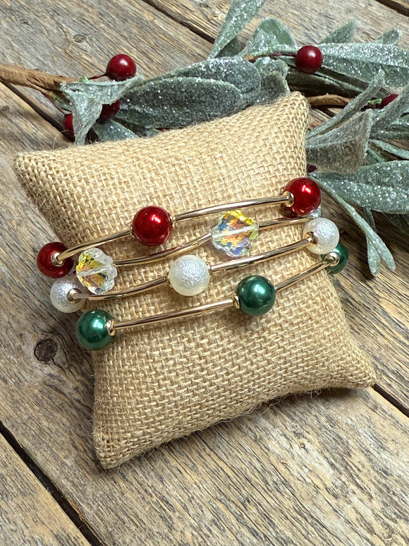 Scarlet+Green+Iridescent Mix | Christmas Bracelet Set