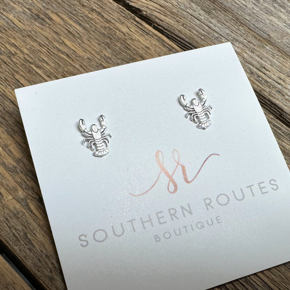 Crawfish Brushed Stud Earrings | Silver