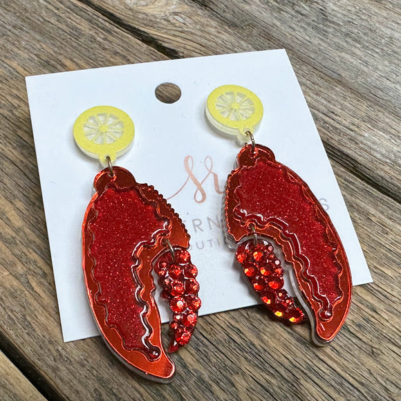 Crawfish Claw+Lemon Earrings | Red