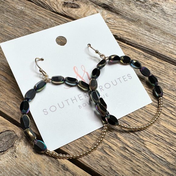 Beaded Iridescent Circle Earrings | Black