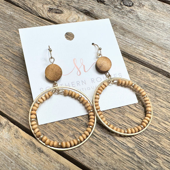 Wood Circle Drop Earrings | Brown