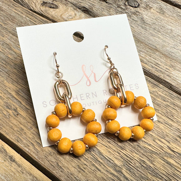 Wood Bead Chain Earrings | Mustard Brown