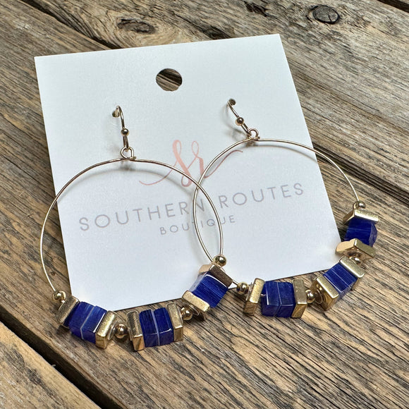 Square Stone Circle Earrings | Cobalt Blue