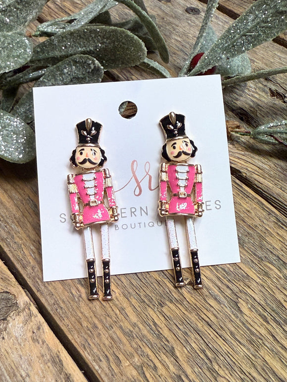 Glitter Nutcracker Earrings | Hot Pink/White