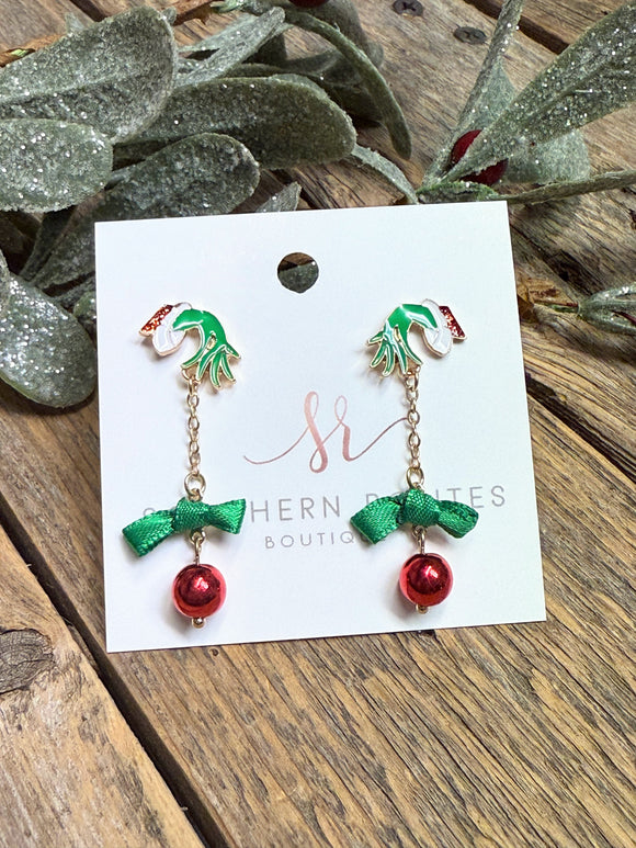Grinch Ornament Drop Earrings | Red