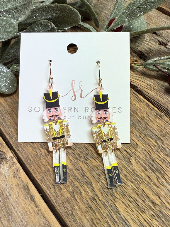 Acrylic Dangle Nutcracker Earrings | Gold