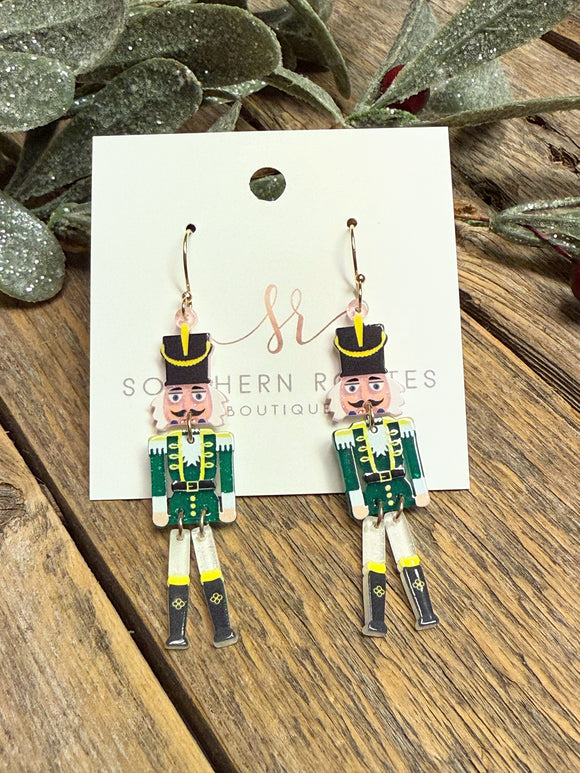 Acrylic Dangle Nutcracker Earrings | Green