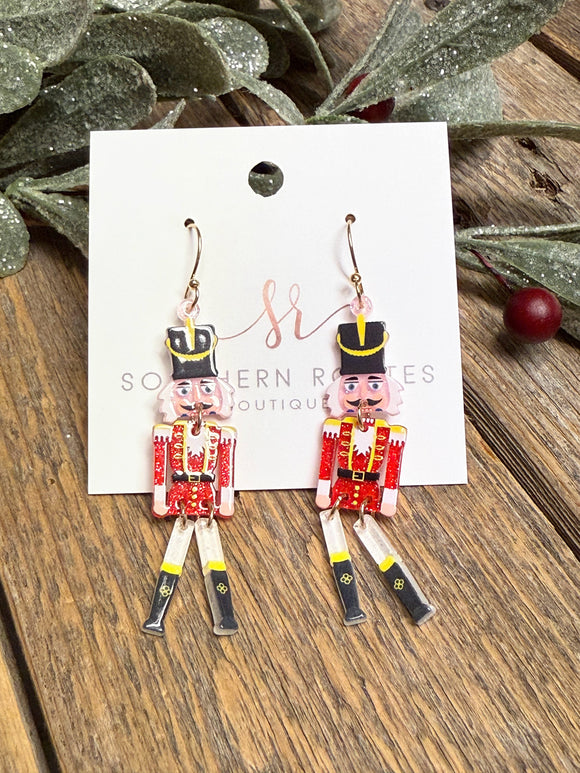 Acrylic Dangle Nutcracker Earrings | Red
