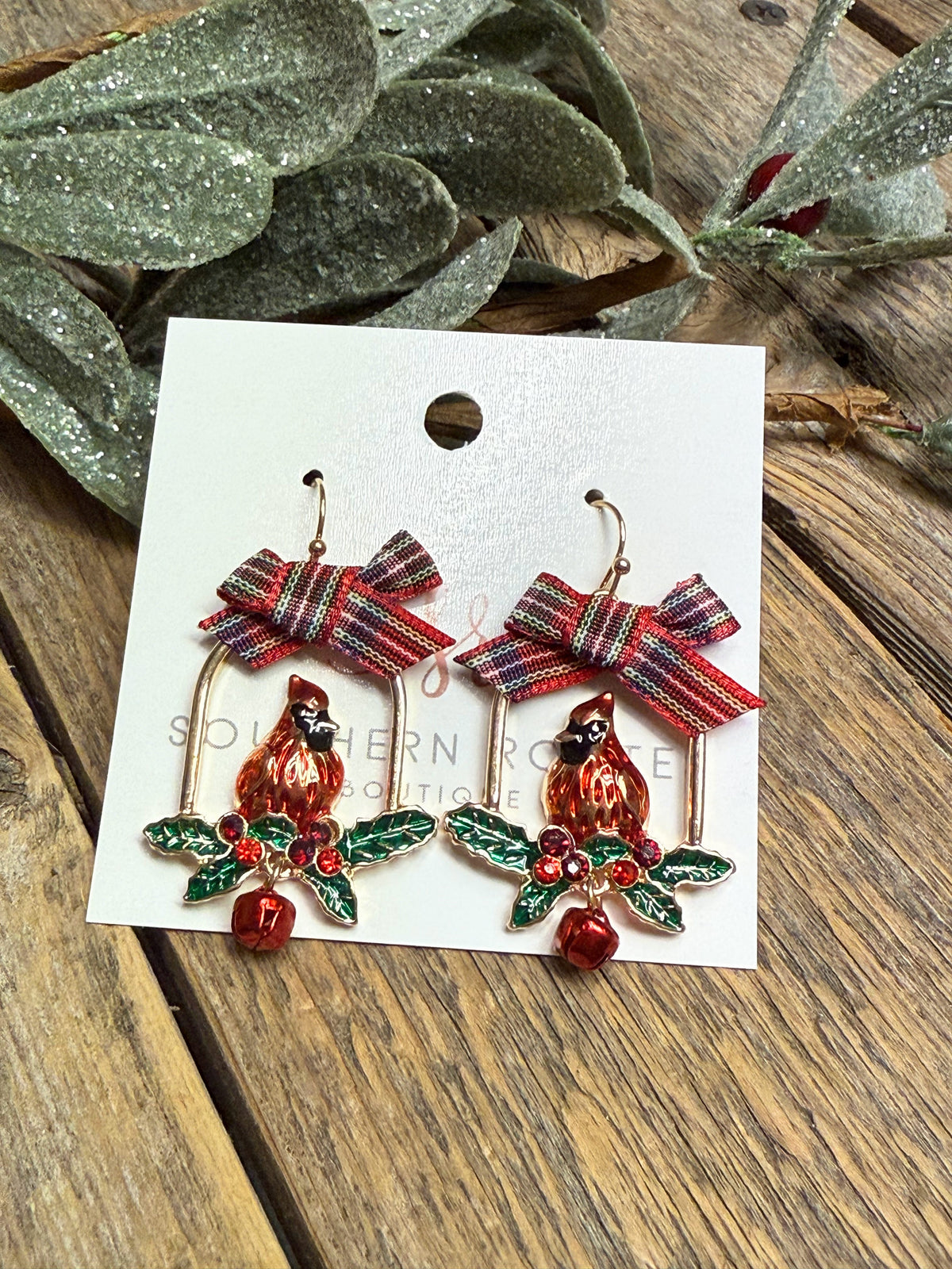 Red Bird Bow Christmas Earrings | Red