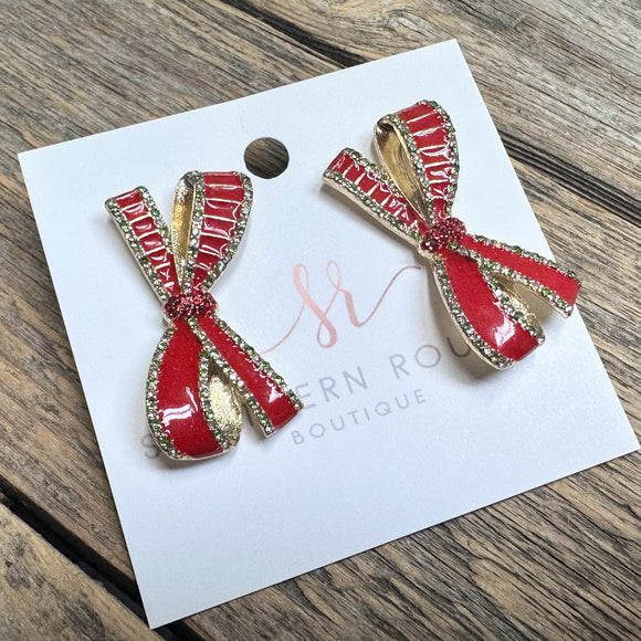 Large Christmas Bow Stud Earrings | Red