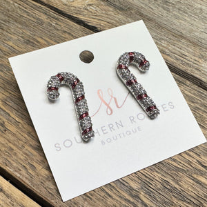 Crystal Candy Cane Earrings | Silver