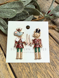 Glitter Nutcracker Mouse King Earrings | Red/Green