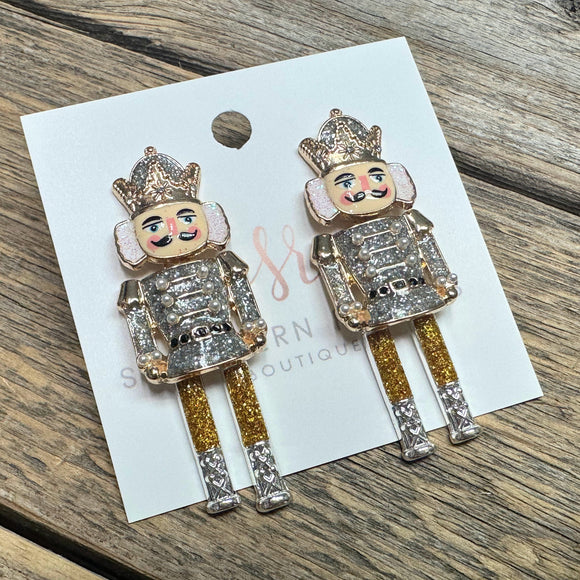 Glittered Nutcracker Earrings | Silver+Gold