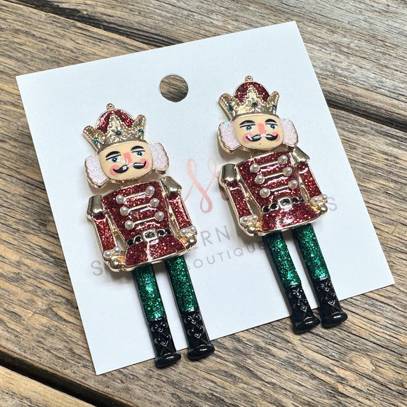 Glittered Nutcracker Earrings | Red+Green