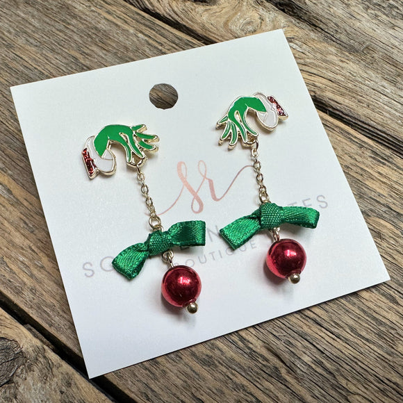 Grinch Hand Bell Earrings | Red