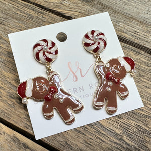 Gingerbread Man Earrings | Brown+Red