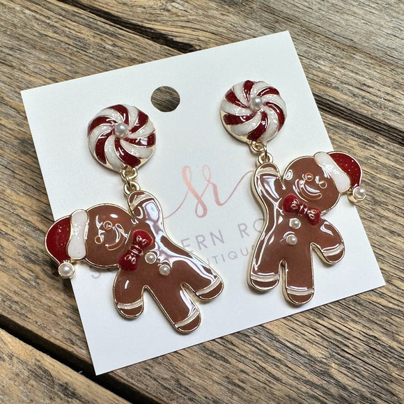 Gingerbread Man Earrings | Brown+Red