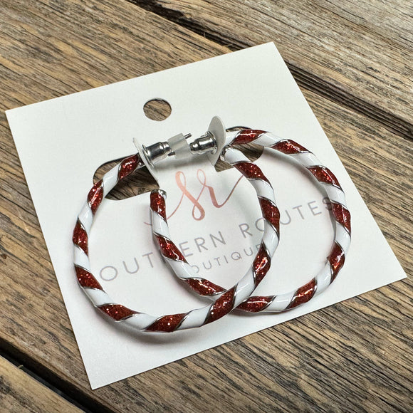 Candy Cane Twisted Hoop Earrings | Red+White