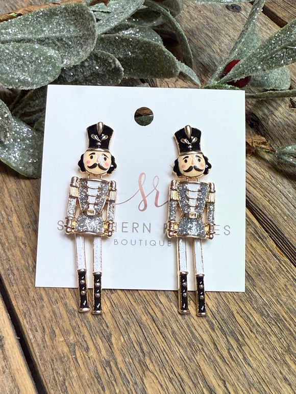 Glitter Nutcracker Earrings | Silver/Gold/White