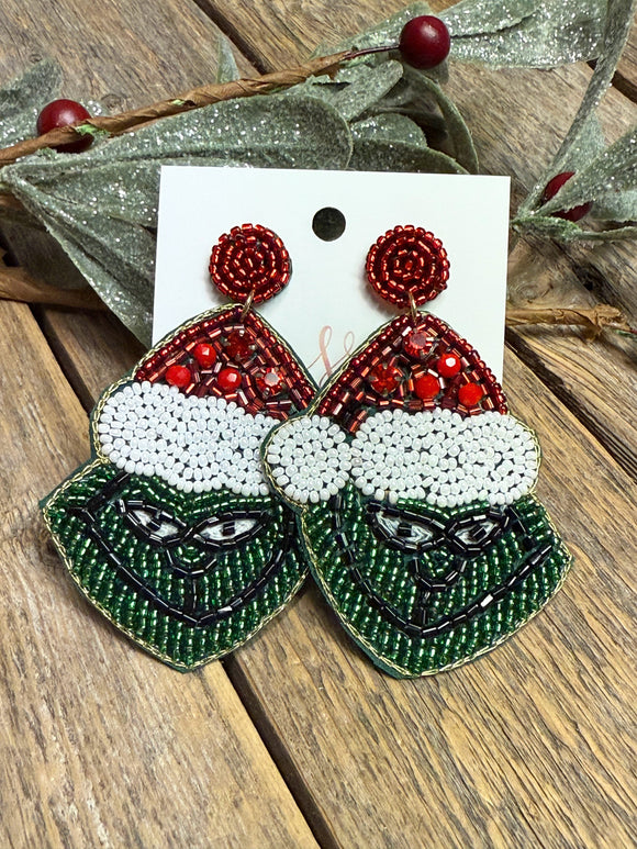 Grinch Seed Bead Statement Earrings | Green