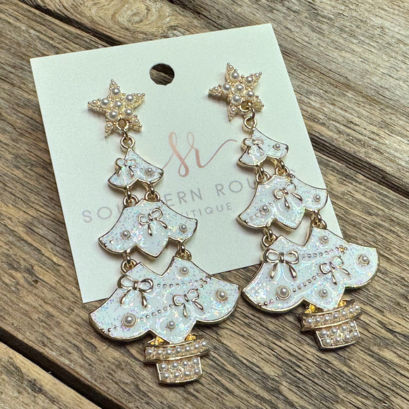 Christmas Tree Earrings | White