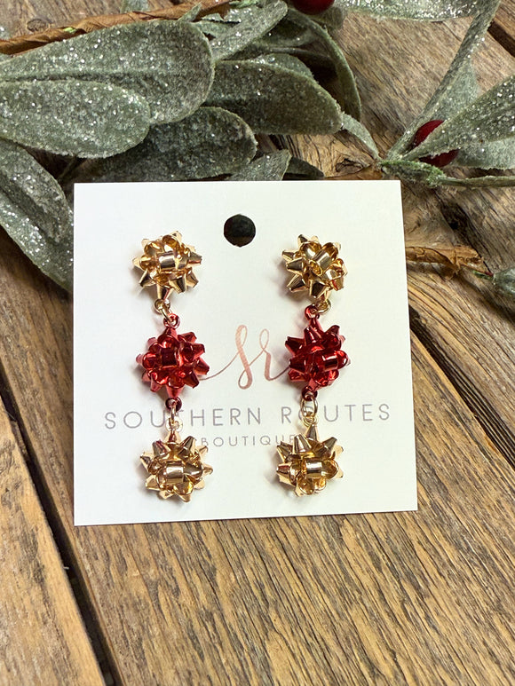 Wrapping Bow Trio Earrings | Gold/Red