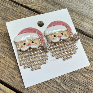 Santa Pearl Beard Earrings | Gold+Pink