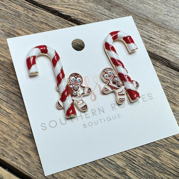 Gingerbread Candy Cane Earrings | Red