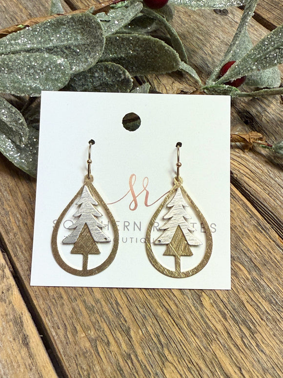 Etched Christmas Tree Earrings | Gold/Silver