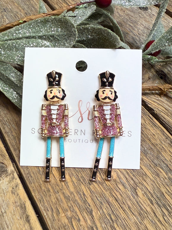Glitter Nutcracker Earrings | Pink/Teal