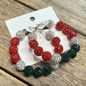 Crystal Beaded Large Hoop Earrings | Green+Red+Silver