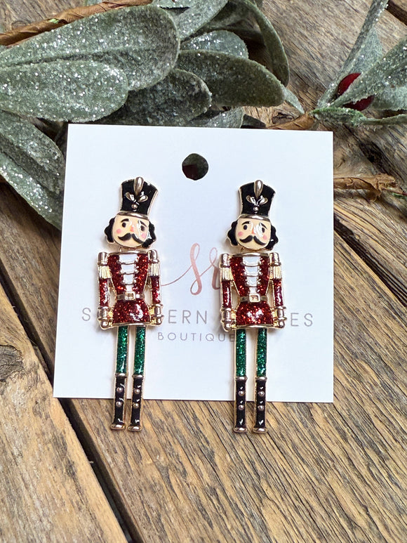 Glitter Nutcracker Earrings | Red/Green